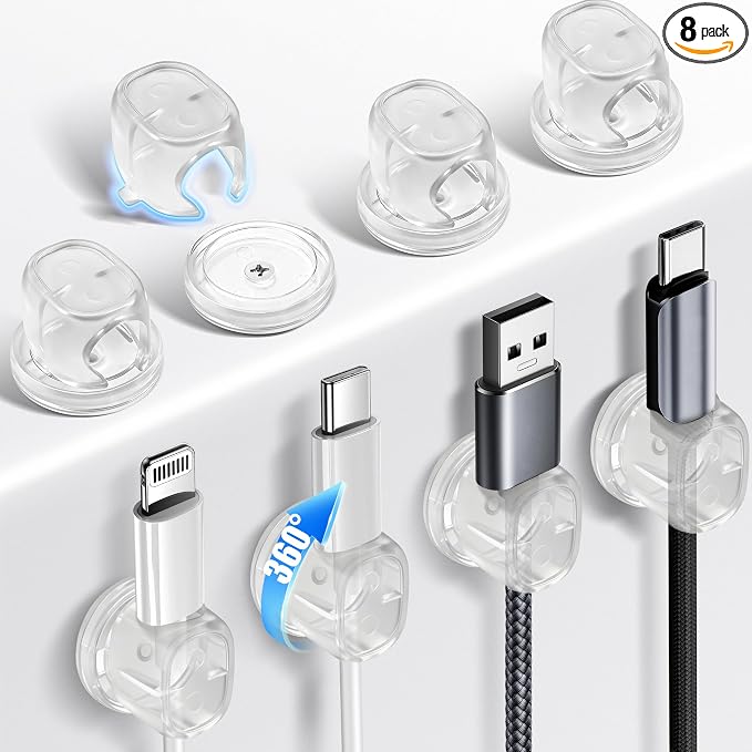 8 Pack Cord Organizer, Ω-Shaped Rotatable Cable Clips, Strong Adhesive Cable by VisittheNeepanda