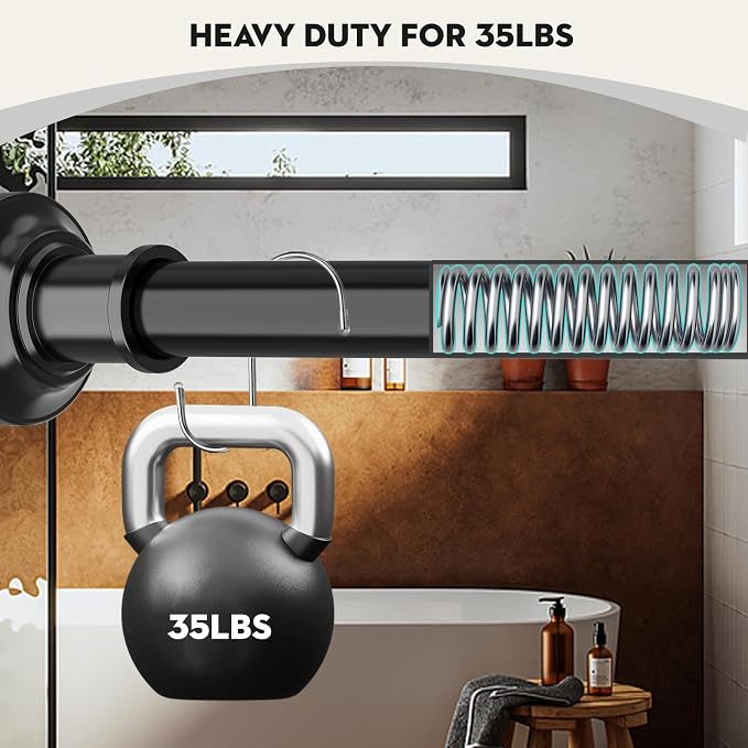 Heavy Duty Black Shower Curtain Rods 30-88 In 1.1" Dia AdjustableTesnion | - Image 5