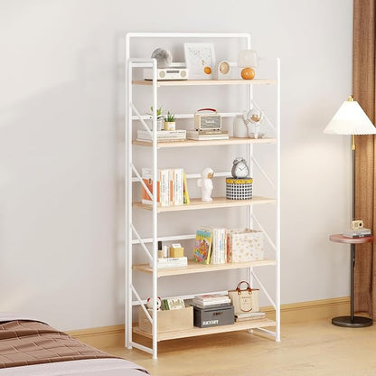 JSB Folding Bookshelf, Industrial Storage Shelves, No Assembly Vintage Wood - Image 4