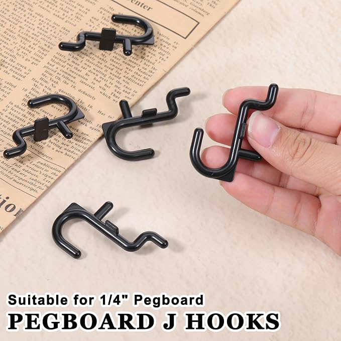30 Pcs Black Pegboard Hooks, 1/4" Plastic Pegboard Hooks J Hooks Wall Display - Image 7