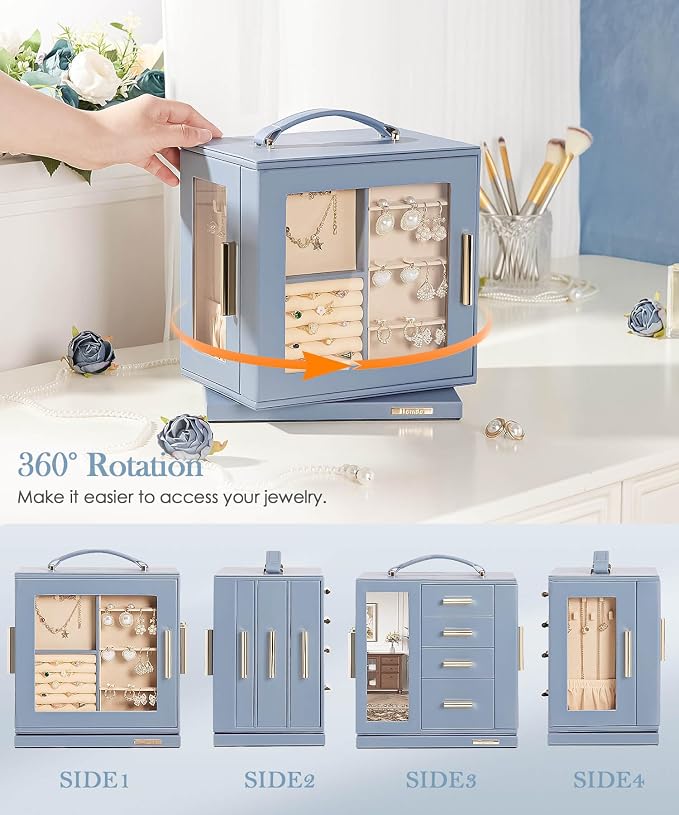Homde Christmas Gifts Jewelry Box 360° Rotating, Necklace Earring Organizer - Image 3