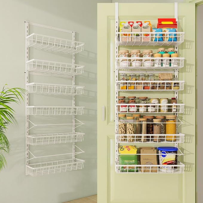 Mefirt Over The Door Pantry Organizer, Wall Mount Spice Rack 6-Tier White | by Mefirt