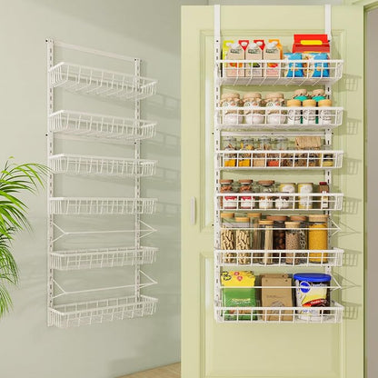 Mefirt Over The Door Pantry Organizer, Wall Mount Spice Rack 6-Tier White | by Mefirt