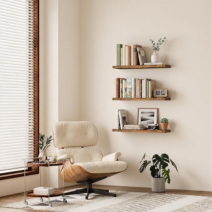 BAYKA Floating Shelves, 35.4 inches Long Wall Mounted Rustic Wood Shelves - Image 4