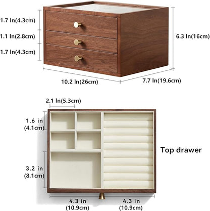 Black Walnut Wooden Jewelry Box Women large 3 Layer Drawer Organizer Box - Image 3