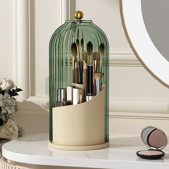 Makeup Brush Holder with Lid 360 Rotating Clear Dustproof Make Up Organizers by YOOLENS