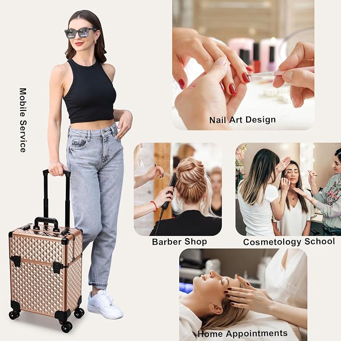 Stagiant Rolling Makeup Train Case Large Storage Cosmetic Trolley 4 Tray - Image 5
