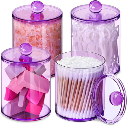 4 Pack Qtip Holder, Canister Apothecary Jar Set, Bathroom Jars by XIPENGKEJI