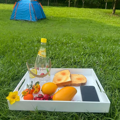 Glossy White Acrylic Serving Tray, Sturdy Kitchen Countertop Organizer - Image 5