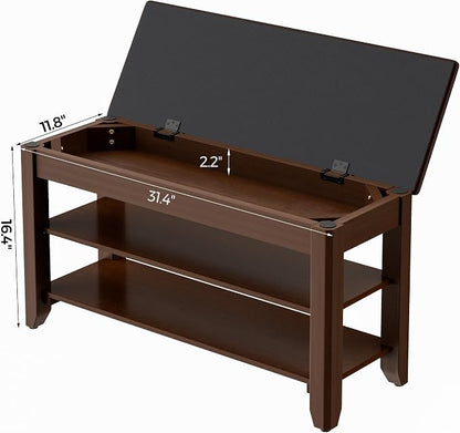 Homleke 2-Tier Solid Wood Shoe Rack Bench - Image 2