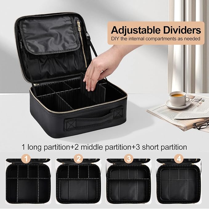 Travel Makeup Bag with Brush Holder, Professional Cosmetic Train Case Organizer - Image 4