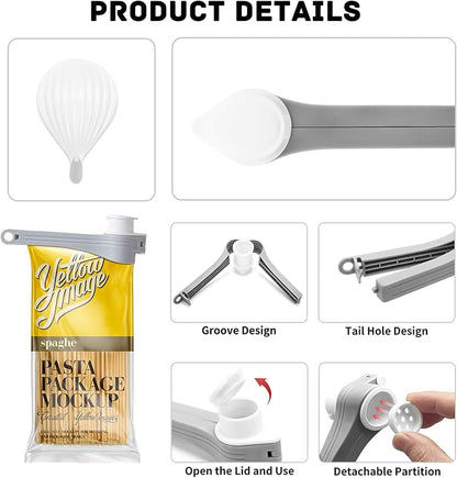 4pcs Bag Spout Clip +4pcs Adhesive Hooks | Food Clip Set - Image 2