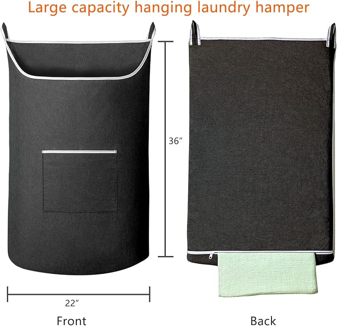 SAVERHO Black Hanging Laundry Hamper Bag, XL Door Hanging Hamper - Image 2
