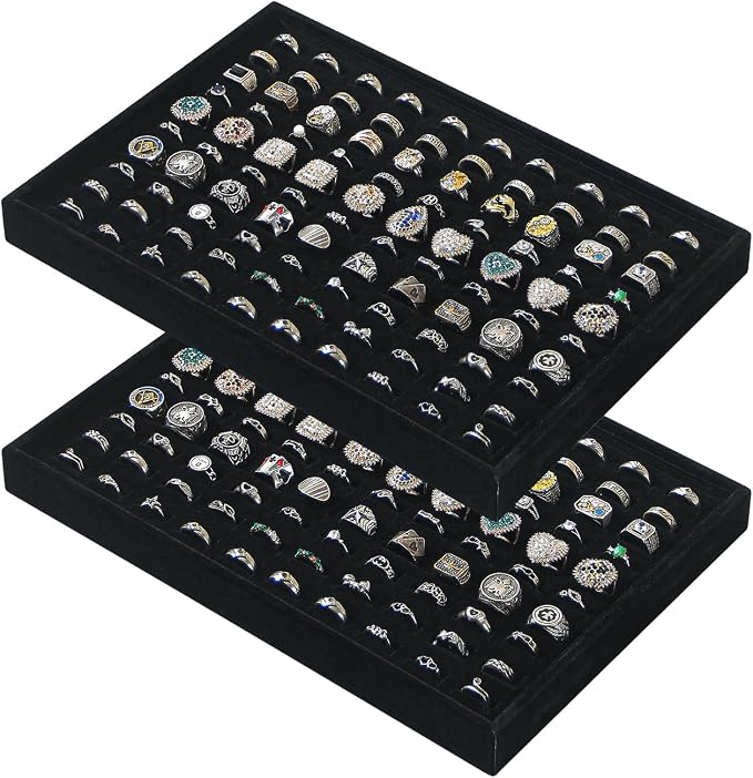 Byken 2 Pcs Ring Organizer Dish Tray, Stackable Jewelry Organizer Trays by ByKenJewelry