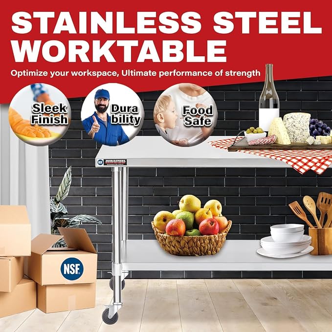 DuraSteel 30x72 NSF Stainless Steel Cart Work Table - Image 3