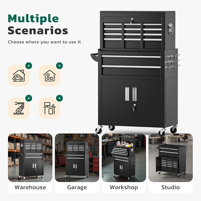 Greenvelly Metal Tool Chest, 8-Drawer Rolling Tool Cart - Image 7