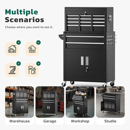Greenvelly Metal Tool Chest, 8-Drawer Rolling Tool Cart - Image 7