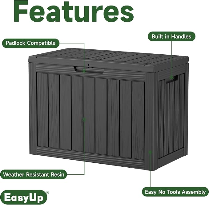 EasyUp 45 Gallon Outdoor Storage Box, Resin Waterproof UV-Resistant Deck Box - Image 3