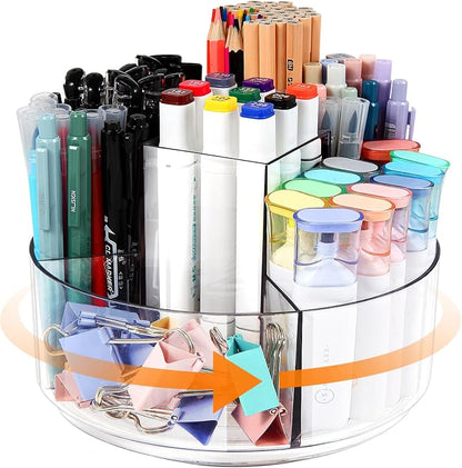 Rotating Pencil Holder for Desk, 5 Slots 360-Degree Spinning Acrylic Pen Holder by Hiborateed