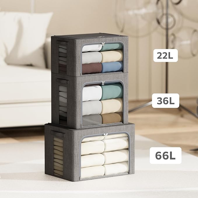 4 Pack Clothes Storage Bins - 36L Stackable Storage Box with Lid，Foldable - Image 5