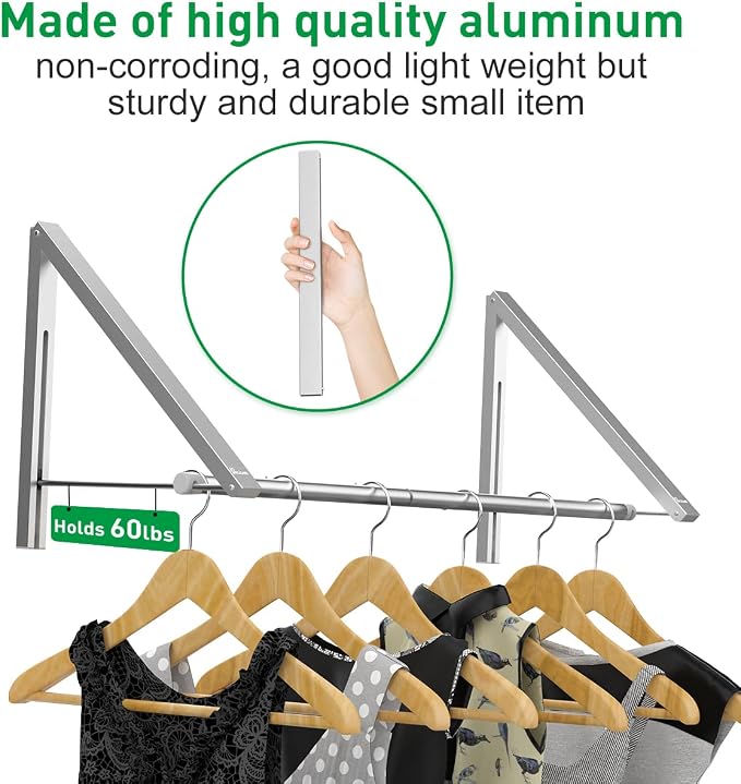 Laundry Room Drying Rack Wall Mounted Clothes Hanger Folding Wall Coat Racks - Image 2