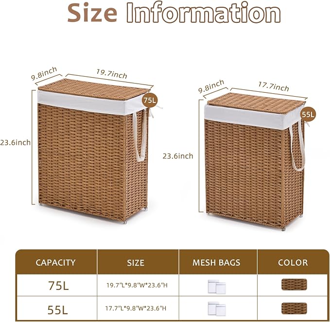 Slim Wicker Laundry Hamper - Image 2