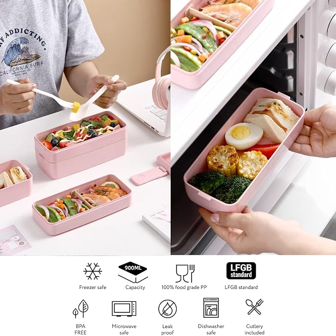 Rarapop 2 Pack Stackable Bento Box Japanese Lunch Box Kit - Image 7