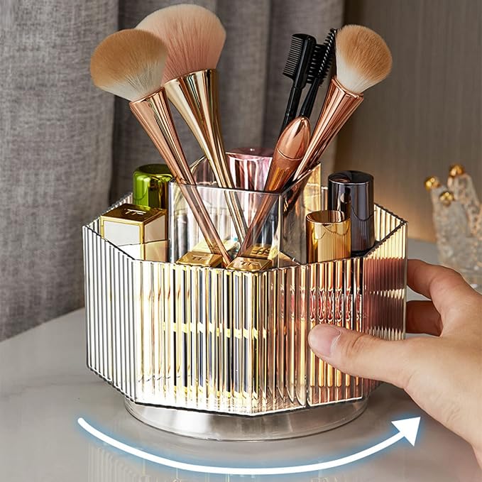 LINFIDITE 360°Rotating Makeup Brush Holder Cosmetic Display Case Clear Makeup - Image 4