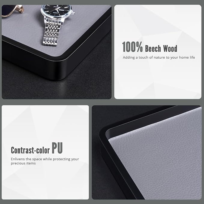 ProCase Wood Valet Tray for Men, Key Tray, Desk & Nightstand -Black | Wood - Image 3