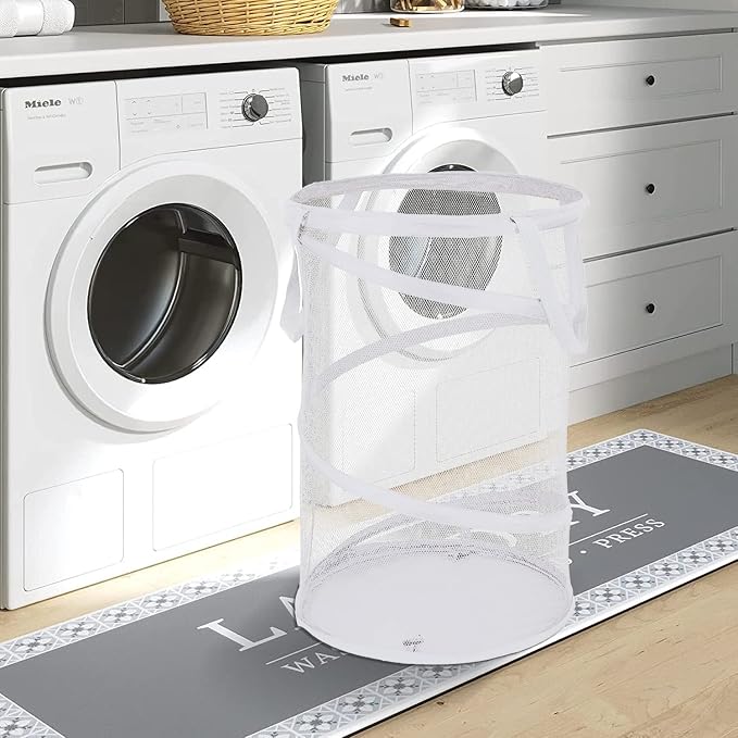 BATTOO 2 Pack White Large Collapsible Laundry Basket Foldable Mesh Pop Up Hamper - Image 5