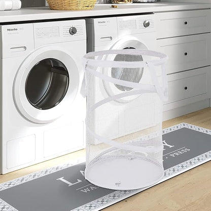 BATTOO 2 Pack White Large Collapsible Laundry Basket Foldable Mesh Pop Up Hamper - Image 5