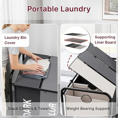 180L Laundry Sorter 3 Section – Heavy Duty Rolling Laundry Basket - Image 4
