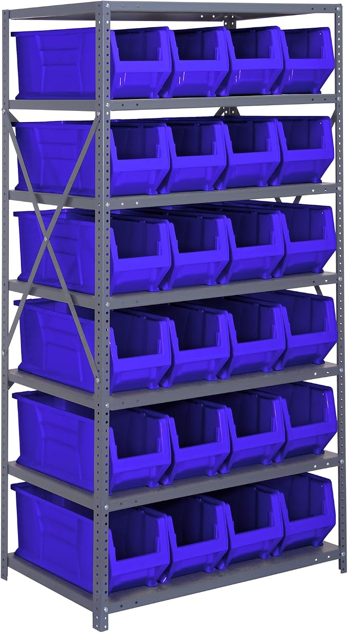 Quantum Storage Systems 2475-951BL Solid Heavy Duty 7 Shelves 24 HULK Blue Bins by QuantumStorageSystems