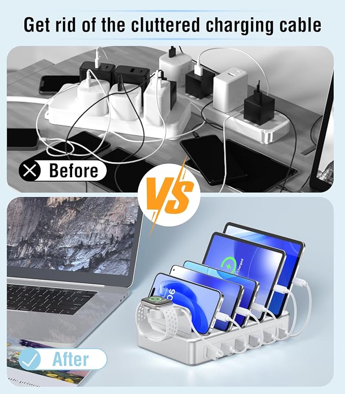 Charging Station for Multiple Devices Apple, 50W 6 Port&6 Cables Charging - Image 5