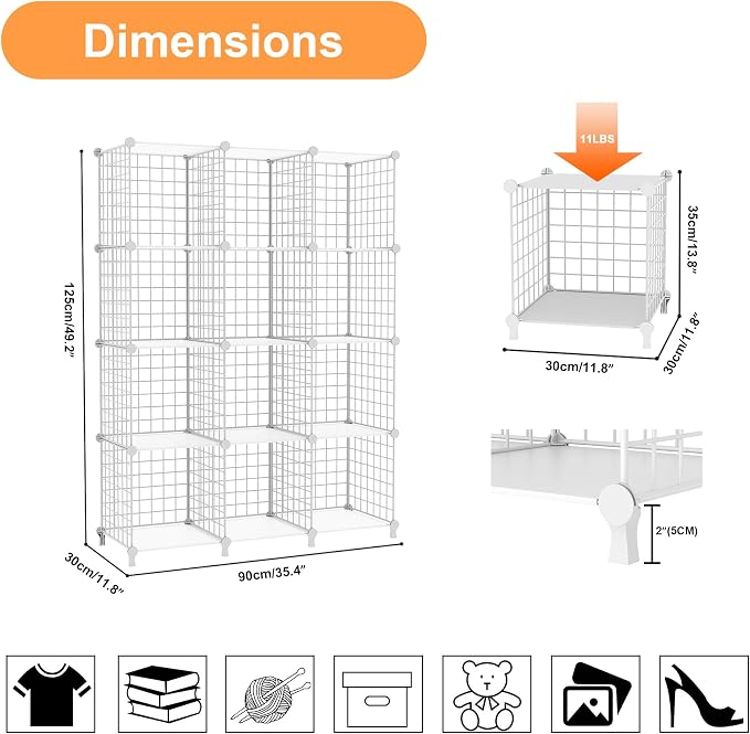 AWTATOS Wire 12 Cube Storage Organizer, Closet Storage Shelves Stackable | - Image 3