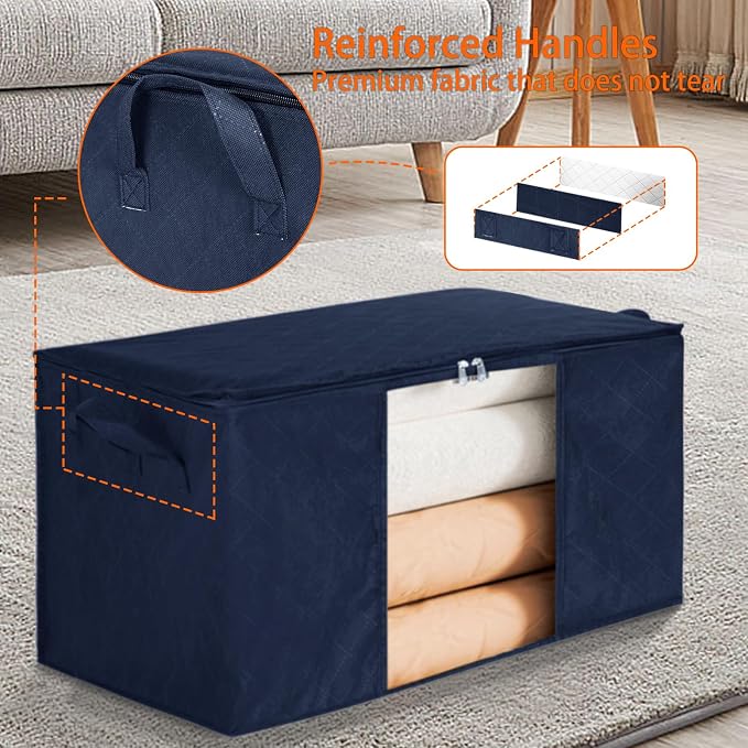 8 Pack Clothes Storage Bags - 60L Blanket Organizers and Storage - Image 7