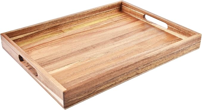 Acacia Wood Serving Tray with Handles – Decorative Serving Trays Platter by KARRYOUNG