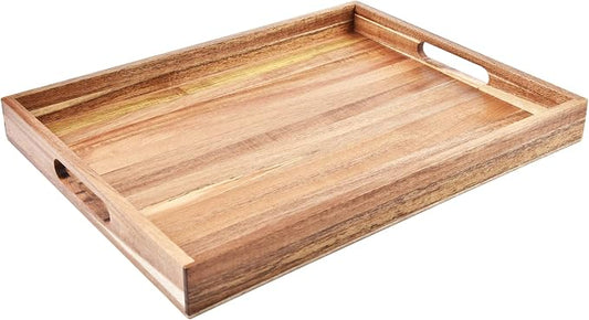 Acacia Wood Serving Tray with Handles – Decorative Serving Trays Platter by KARRYOUNG