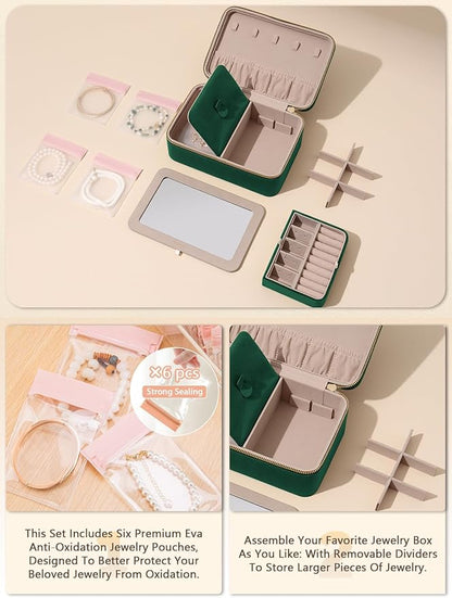Velvet Travel Jewelry Box with Large Mirror, Double-Layer Jewelry Organizer Case - Image 4