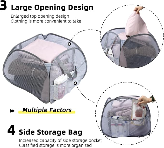 Collapsible Laundry Basket, 90L Mesh Pop-up Hamper - Image 4