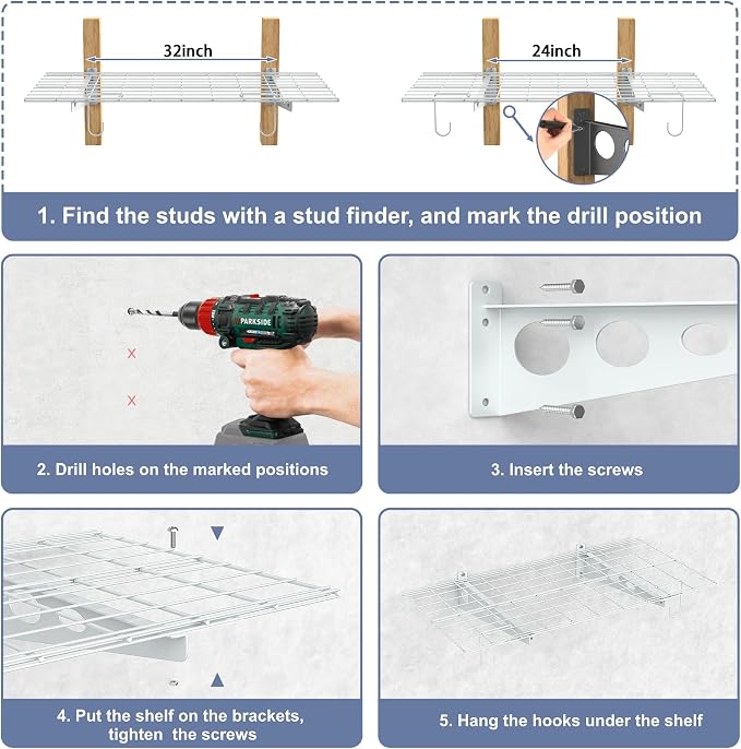 WALMANN 2-Pack Garage Wall Shelves, 2 x 4 ft/24 x 48 in Wall Mounted Storage - Image 7