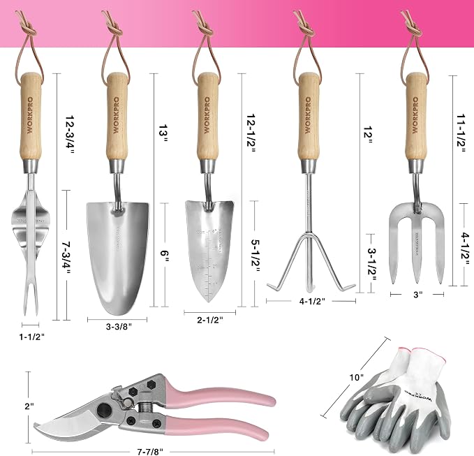 WORKPRO 8-Piece Pink Garden Tool Set, Stainless Steel Gardening Tools - Image 3