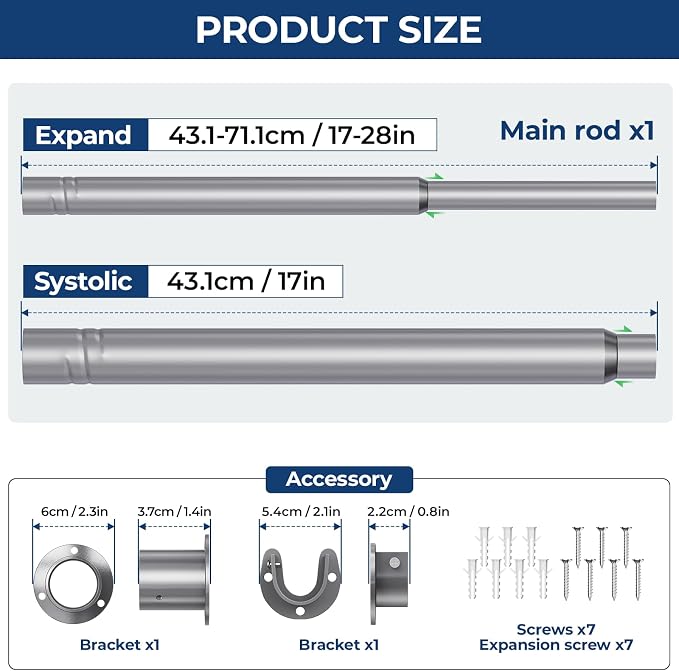 Mavivegue Closet Rod, 17 to 28 Inch Adjustable Closet Rods - Image 3