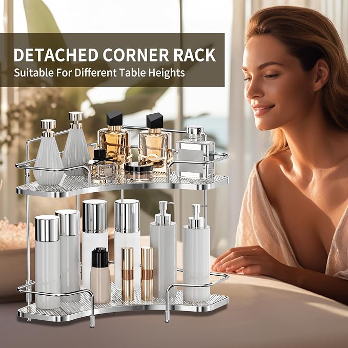 Seoneiro 2 Tier Corner Bathroom Counter Organizer, Cosmetic Skincare Organizer - Image 5