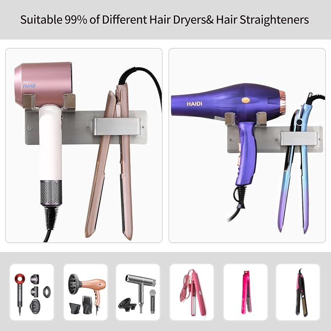 Hair Dryer Holder Wall Mounted, Stainless Steel Blow Dryer Holder - Image 2