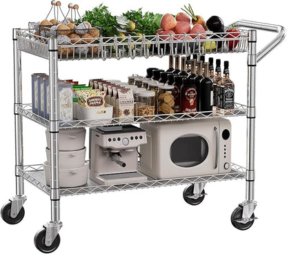 NTE Utility Cart with Wheels, 990lbs Capacity Metal 3 Tier Rolling Carts - Image 2