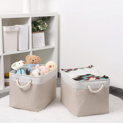 Bidtakay Beige Storage Basket Large Fabric Cloth Baskets Tall Rectangular Shelf - Image 8