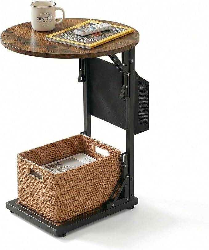 Foldable C Shaped End Table, 15.7" Couch Side Table - Image 8