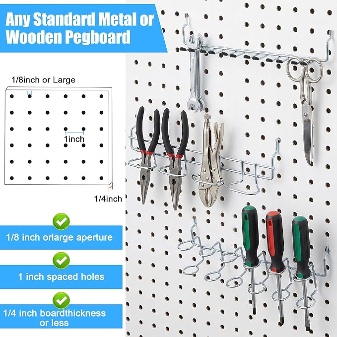 Kenaoeoe 9 Pcs Pegboard Screwdriver Holders Stainless Steel Multi-Ring Peg - Image 4