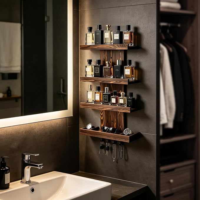 Cologne Organizer for Men, Wall-Mounted Perfume Storage Display Shelf | Wooden - Image 5